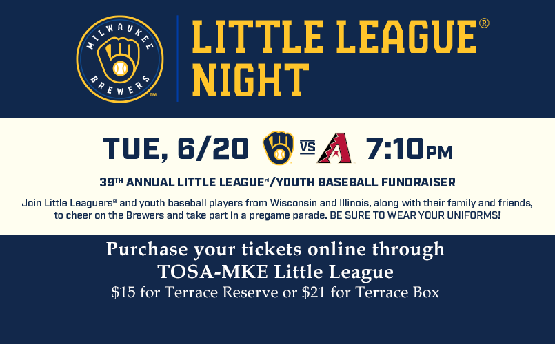 Brewers Little League Night-Click Here to Purchase Tickets